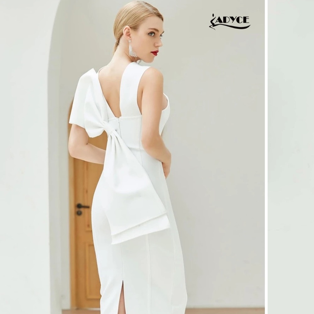 ADYCE White Bow Back Bandage Dress